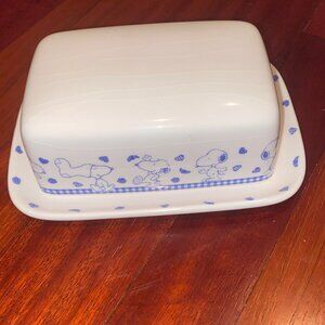 Vintage 90s Tropico France Snoopy  Good Morning Ceramic Butter Dish & Lid